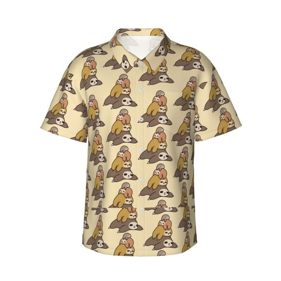 Sloth Family Men'S 3d Print Casual Button Down Shirts, Novelty Hawaiian Short Sleeves S