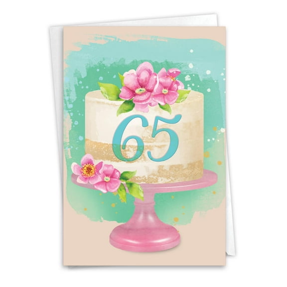 NobleWorks 65th Milestone Birthday Greeting Card with 5 x 7 Inch Envelope (1 Card) Number Cake 65 C10119MBG