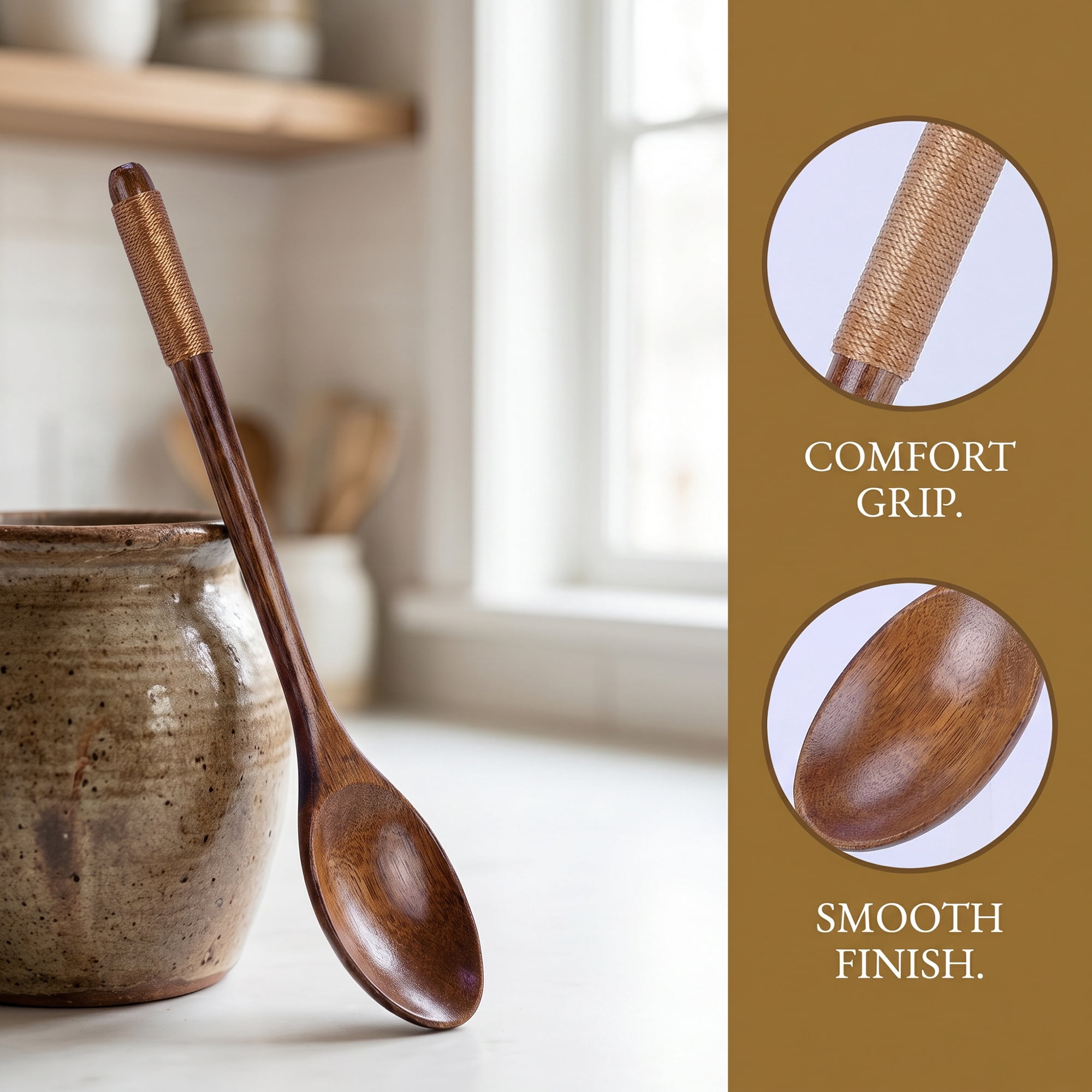 Unique Bargains Wood Non Stick Cookware Kitchen Utensils Set Dark brown 2Pcs