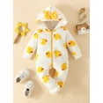 thumbnail image 3 of Coduop Infant Baby Girls Bow Hooded Romper Long Sleeve Print Zip Up Jumpsuit 0-18M, 3 of 9