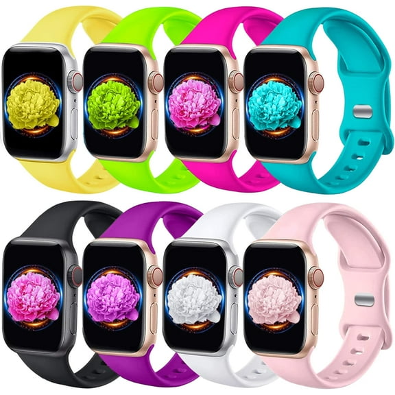 8 Pack Bands Compatible with Apple Watch Band 38mm 40mm 41mm 42mm 44mm 45mm 46mm 49mm for Women Men, Breathable Soft Silicone Sport Strap for iWatch S