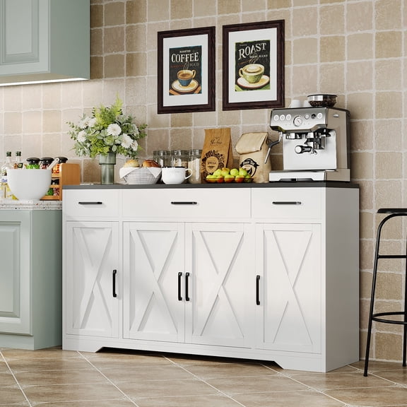Tzou 55" Modern Farmhouse Buffet Cabinet with 3 Drawers, 2-Tone Storage Sideboard for Kitchen, Dining Room & Entryway