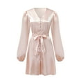thumbnail image 4 of Women Plain Puff Sleeve Ruffled Button Long Sleeve Dress, 4 of 7