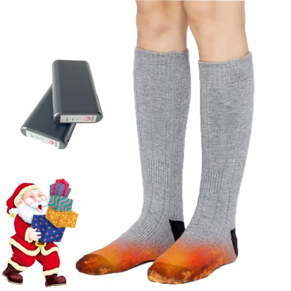 Heated Socks with 4000mAh Power Bank Winter Warm Electric Socks Thermal Heating Socks Rechargeable Knee-High Foot Warmer for Women Men Skiing Outdoor Working, Christmas Gifts