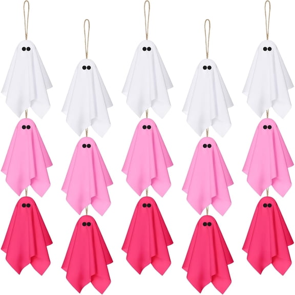 15 Pcs Pink Halloween Ghost Decor Pastel Hanging Ghosts Halloween Decor 4 Inch Pink Decoration Indoor Outdoor Hanging Tree Ornaments for Home Garden Holiday Party