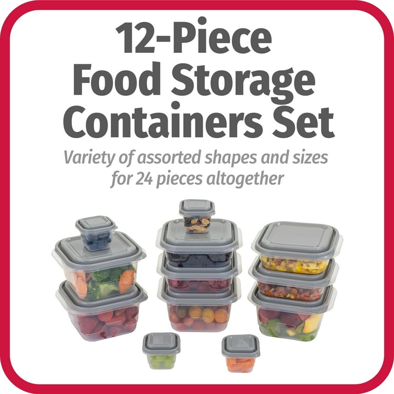 GoodCook Everyware Set of 12 BPA-Free Plastic Food Storage Containers with Lids (24 Pieces Total), Clear/Grey