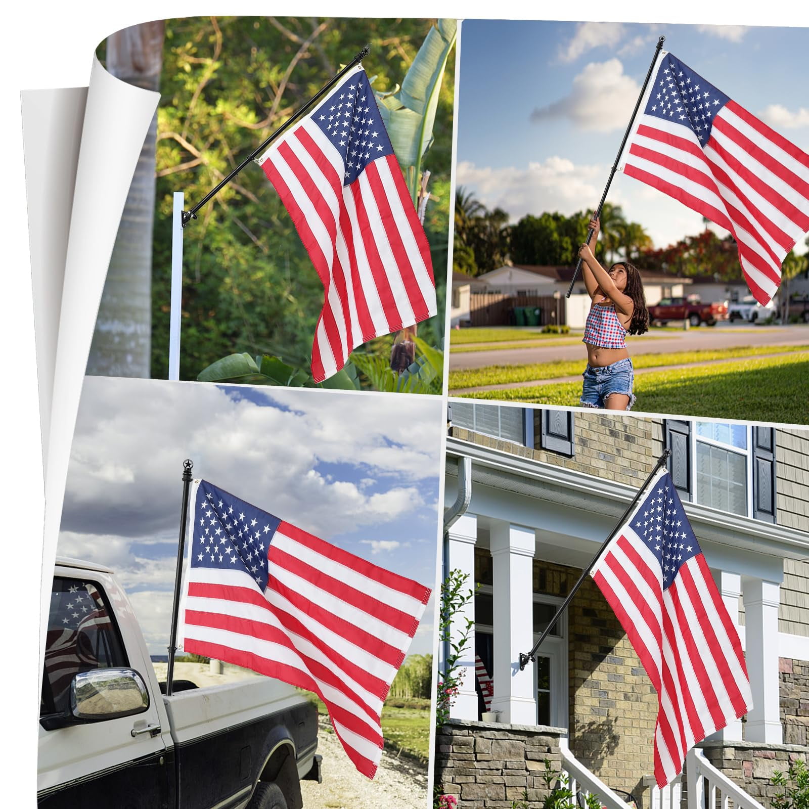 Soumns Flag Pole Kit with 3x5 Embroidered American Flag，Includes Bracket, 5FT Upgraded Tangle Free Design, for Commercial Outdoor House, Black