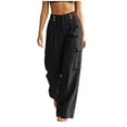thumbnail image 4 of Gamivast Cargo Pants for Women Linen Wide Leg Lightweight High Waisted Drawstring Pull-on Utility Pants with Pockets Full Length Loose Travel Pants Casual Outdoor Wear Outfits Black XXL, 4 of 8