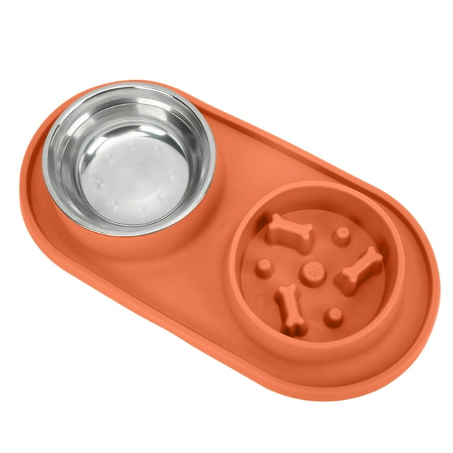 Slow Feeder Dog Bowl, Pet Food And Water Bowls Removable Collapsible Easy To Clean For Cats For Dogs Orange