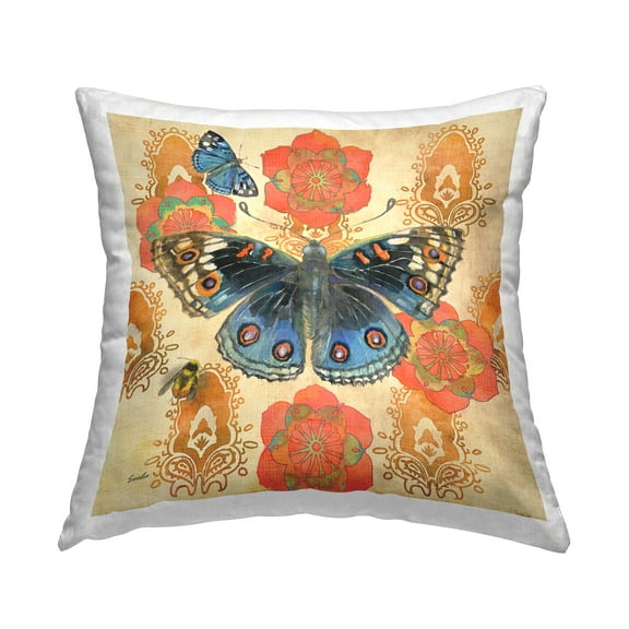 Stupell Industries Orange Bohemian Butterfly Printed Throw Pillow Design by Evelia Designs