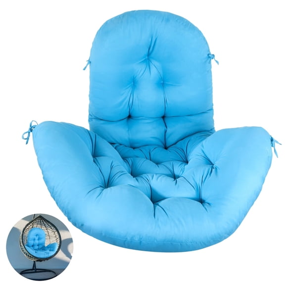 Hanging Egg Chair Cushion, High Back Hammock Seat Cushion with Button Fasteners, Thicken and Soft Polyester Cushion for Indoor and Outdoor Use, Blue Color, 51.2" x 37.4" x 5.9"