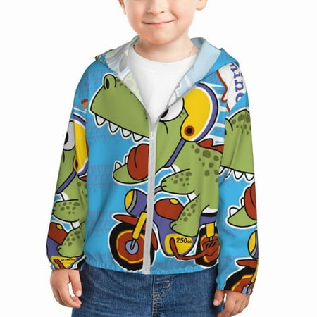 

Lukts Dinosaur Riding a Motorcycle Print Children s Long-Sleeved Sun Protection Clothing Hooded Sweatshirts for Boys and Girls Outdoor Sports-4 Years