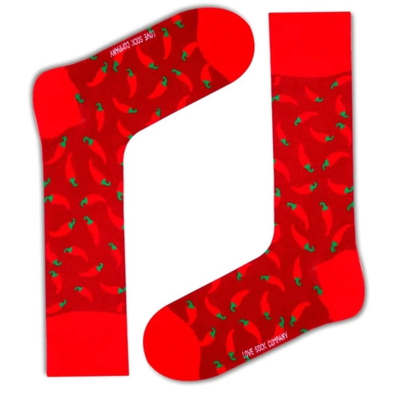 Love Sock Company organic cotton colorful fun novelty crew socks Chili Peppers, 8-12, Burgundy