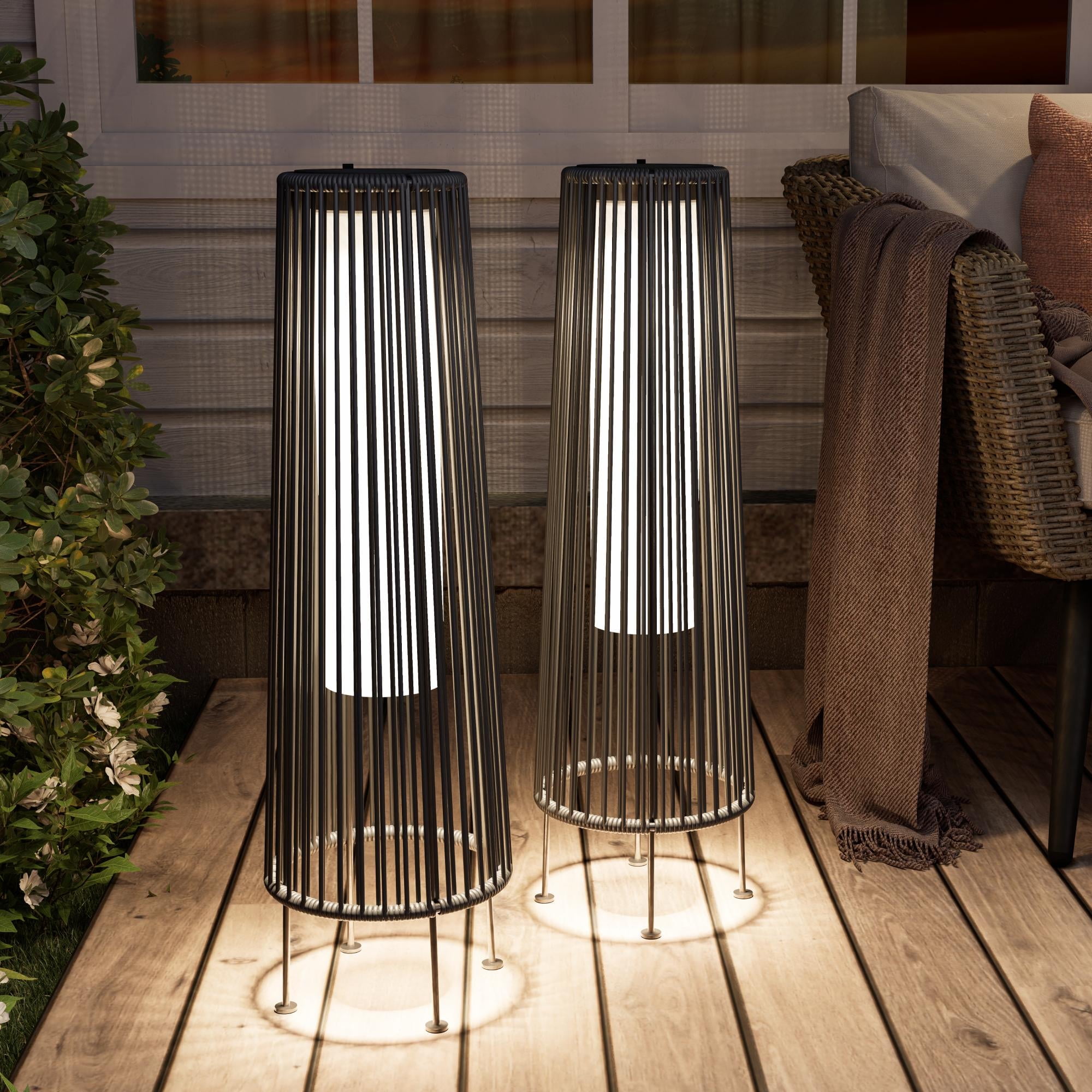 Grand Patio 2-Pack Outdoor Solar Floor Lights, All-Weather Wicker, Waterproof, Dark Brown