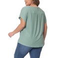 thumbnail image 3 of Agnes Orinda Women's Plus Size Tops Keyhole Crew Neck Petal Sleeve Pleated Casual Blouses 2X Green, 3 of 5