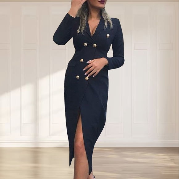 Gspmoly Womens Dress, Women V-Neck Solid Color Temperament Long Sleeve Outerwear Blazer Dress Party Dresses for Women Holiday Gifts