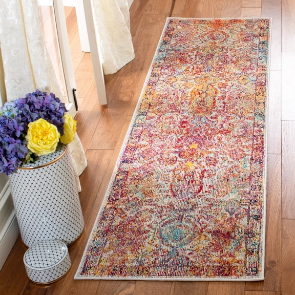 SAFAVIEH Crystal Tyson Oriental Runner Rug, Light Blue/Orange, 2'2" x 7'