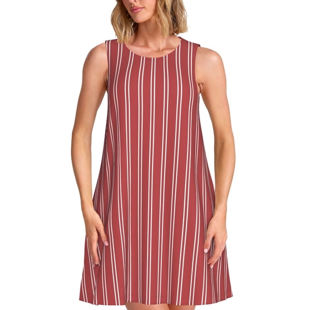 Balery Stripes Red White Vestidos de verano para mujer con estampado: vestido holgado sin mangas, vestido playero informal y cómodo para días calurosos.