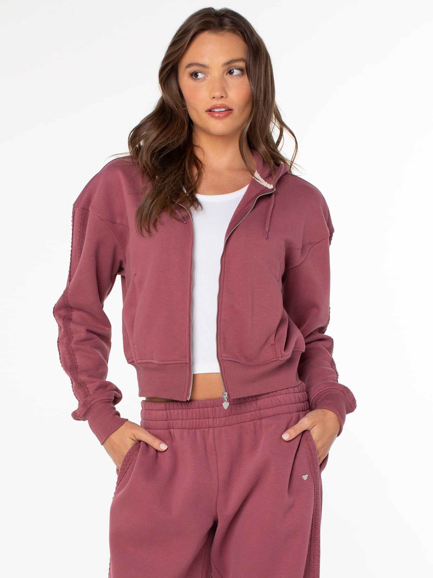 Celebrity Pink Women's and Women's Plus Zip Front Fleece Hoodie Sweatshirt, Sizes XS-4X