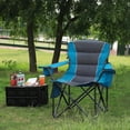 thumbnail image 2 of Heavy Duty Folding Camping Chair, Outdoor Oversized Camping Chair w/Cup Holder & Cooler Bag, Portable Padded Lawn Chair for Beach Picnic Sports, U.S. Flag(Blue), 2 of 7