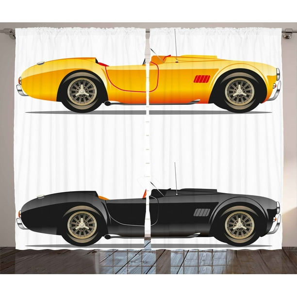 Vintage Curtains 2 Panels Set, Retro Nostalgic Cars Auto Engine Vehicle
