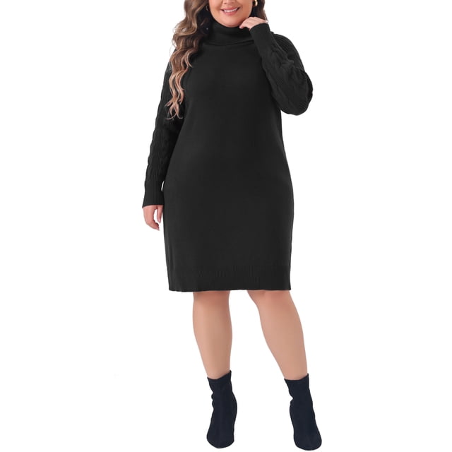 Vestido de suéter mini de manga larga con cuello de tortuga para mujer Agnes Orinda talla grande 4X negro