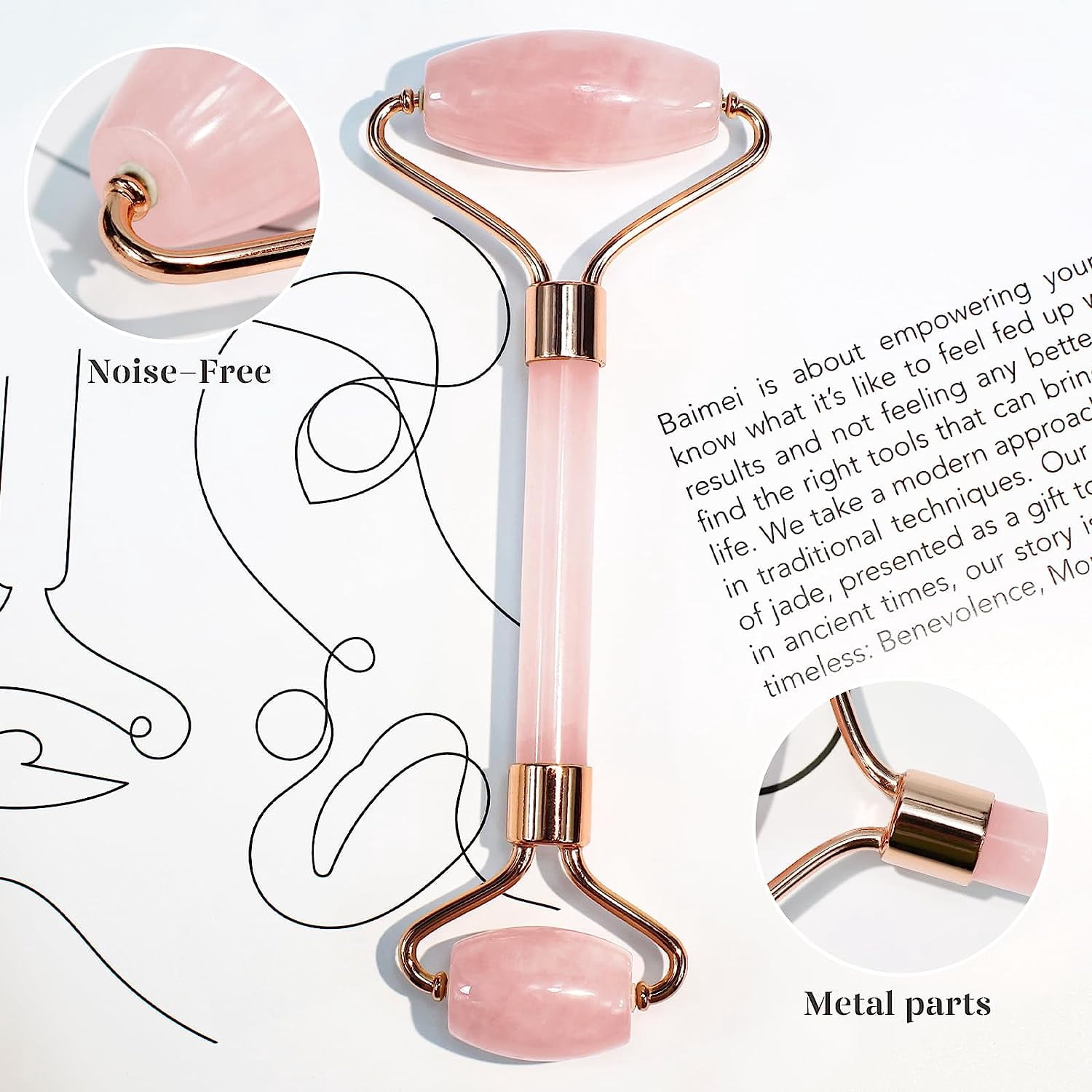 Gua Sha Facial Tool & Jade Roller, Face Roller for Wrinkles and Lifting, Puffiness Reducing Skin Tightening Face Massage Tool, Self Care Gift for Men Women - Rose Quartz