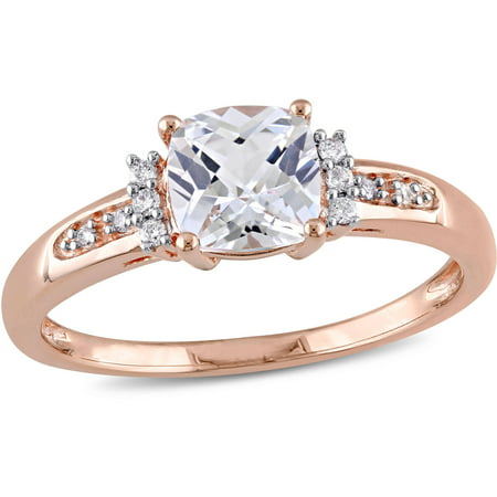 Miabella 1-1/4 Carat T.G.W. Cushion-Cut Created White Sapphire and Diamond-Accent 10kt Rose Gold Cluster Engagement Ring
