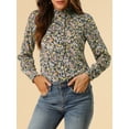 thumbnail image 5 of INSPIRE CHIC Women's Floral Print Long Sleeve Stand Collar Casual Shirt XS Navy Blue, 5 of 6