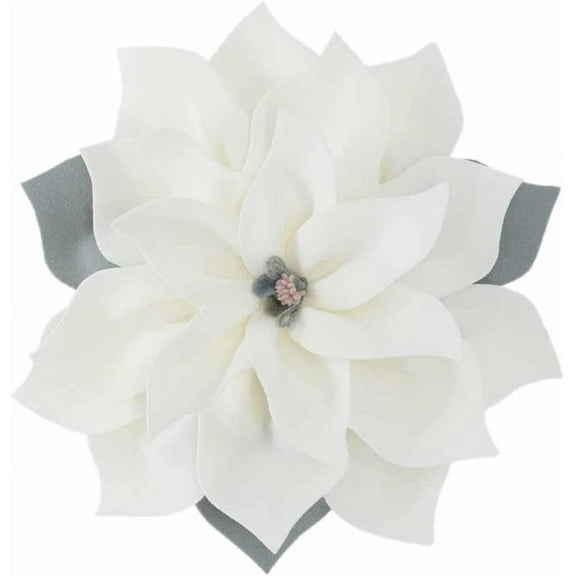 JWH 3D Decorative Round Handmade Flower Throw Pillows for Decoration 14inch White and Blue