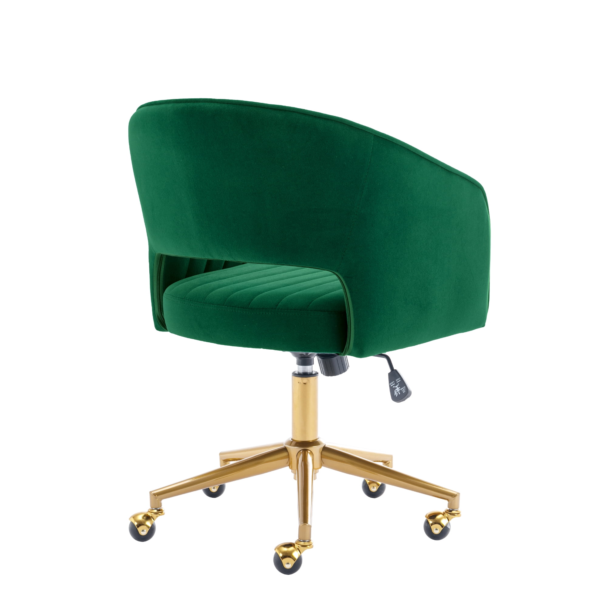 KCC Velvet Office Chair for Women, Swivel Vanity Desk Chair with Gold Base and Wheels, Adjustable Upholstered Chair for Bedroom, Makeup Room and Home Office(Green)