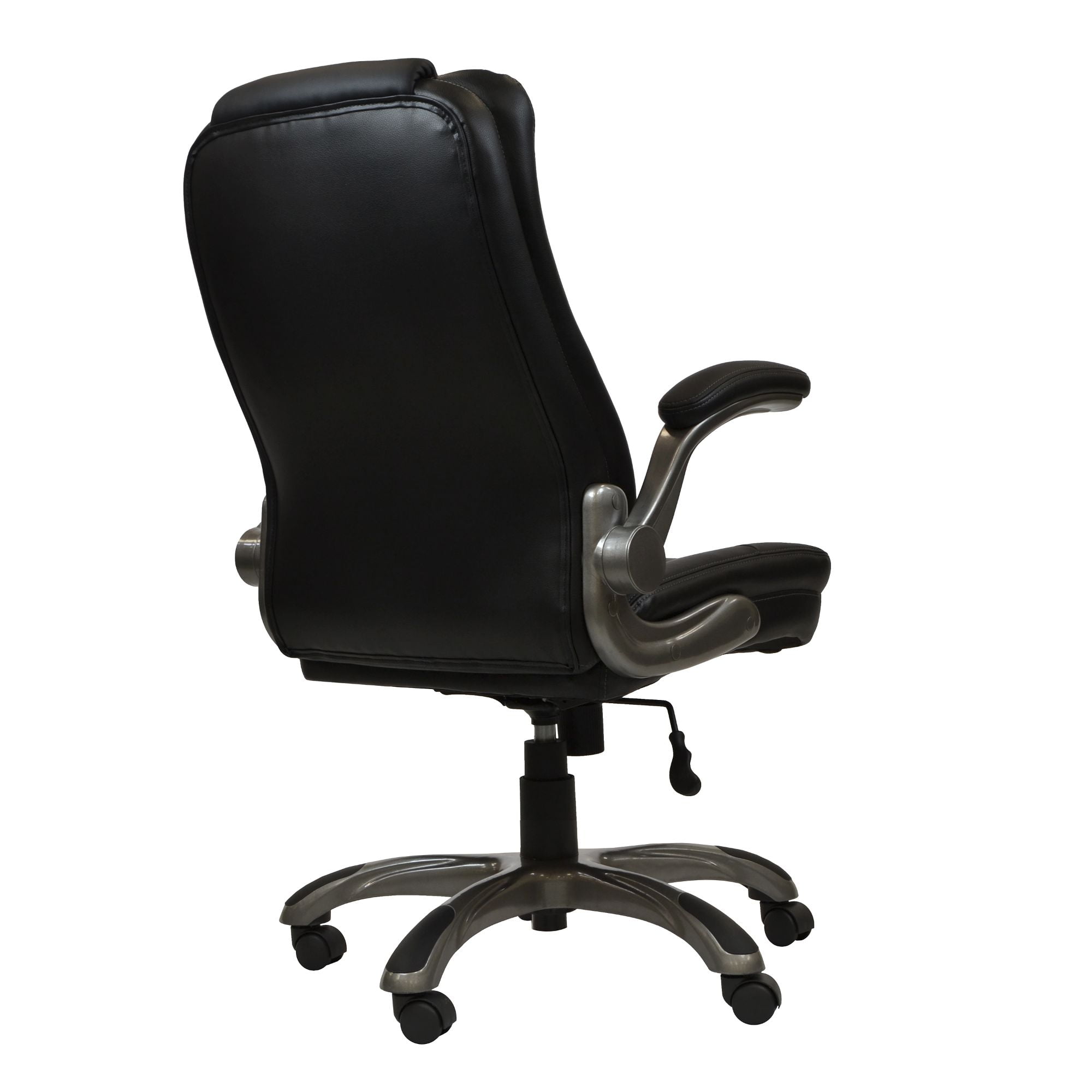 Techni Mobili Ergonomic Faux Leather Office Chair – Ultra-Padded Executive Desk Chair with Flip-Up Armrests, Height Adjustable, Tilt Control, and Smooth-Rolling Wheels, Black