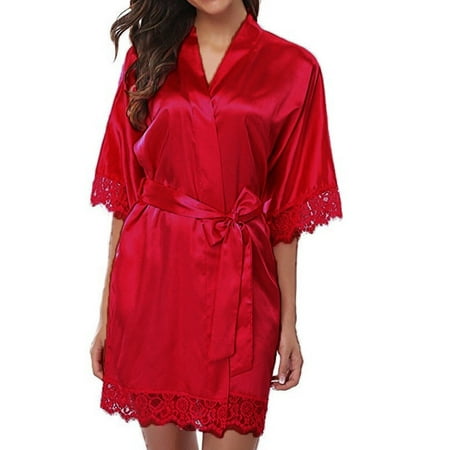 

Women Sexy Lingerie Sleepwear Silk Lace Robe Dress Nightgown Bathrobes