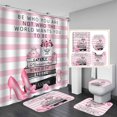 thumbnail image 1 of Juego de 4 cortinas de ducha con diseño de la Torre Eiffel, románticas rosas rojas, tacones altos, labios sensuales, maquillaje de lápiz labial, París, decoración moderna de baño, tela impermeable,, 1 of 7