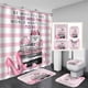 thumbnail image 1 of Juego de 4 cortinas de ducha con tacones altos de color verde azulado, Hello Gorgeous Turquoise Rose Butterfly Perfume Lipstick Makeup Cosmetic Black and White Stripes Modern Fashion Bathroom Decor, 1 of 7