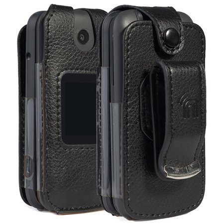 Alcatel Smartflip/Go Flip 3 Phone Case, Nakedcellphone [Black Vegan Leather] Form-Fit Cover