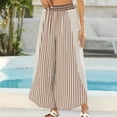 thumbnail image 5 of Sewkxo Womens Summer Palazzo Pants Casual Loose Striped Wide Leg Pants Elastic Waist Lounge Trousers,Brown XL, 5 of 6