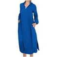thumbnail image 1 of cfhntfmh Robes d'Invité de Mariage pour Femmes Mode Robe Midi Ample à Col en V Confortable Robe de Fête Fendue sur le Côté avec Poches, 1 of 7