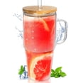 thumbnail image 1 of Vaso de vidrio ANOTION de 1,2 L con tapa, pajita, asa y tapa de bambú, 1 of 7