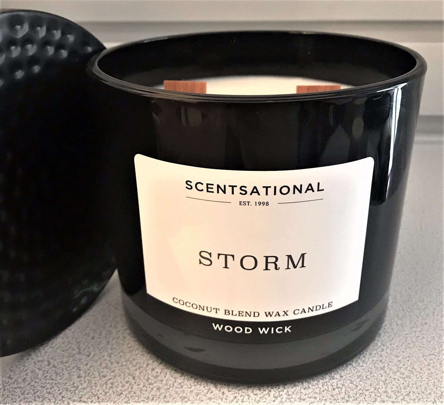 Natural Coconut Wax Blend Scented Candle Storm (All caps) XL Black Jar with Distressed Lid, 26 Oz.