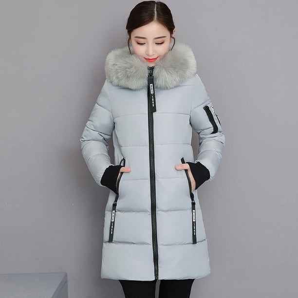 Ropa de invierno, Chaqueta de algodón para mujer, Chaqueta de algodón con cuello de piel grande y capucha gruesa de largo medio para mujer, chaqueta de talla grande