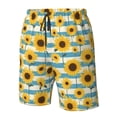thumbnail image 4 of Balery White Blue Striped Sunflower Traje de Baño Estilo Hawaiano para Hombre, Shorts de Secado Rápido con Bolsillos-X-Large, 4 of 6