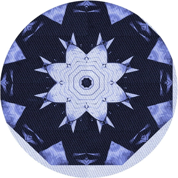 Ahgly Company Machine Washable Indoor Round Transitional Midnight Blue Area Rugs, 3' Round