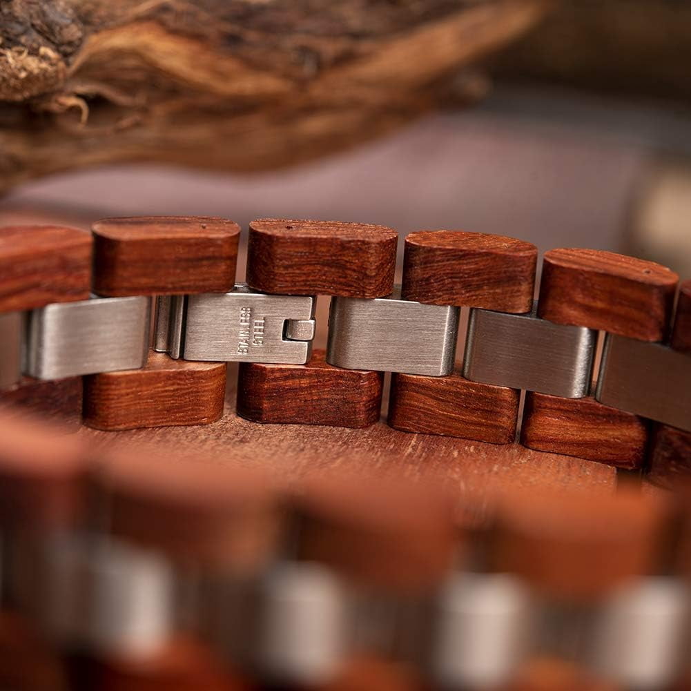 Wollet Wooden Bracelet for Men Stainless Steel Wood Jewelry Great Gift for Men,7.4 inches