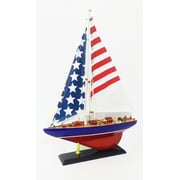 DECOMIL Handmade Wooden Sailing Boat with American Flag