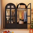 thumbnail image 6 of 71"H Arched Armoire Wardrobe Closet for Bedroom w/ Glass Door & LED Sensor Light, Wooden Wardrobe Closet Clothing Storage Cabinet w/1 Drawer & Hanging Rod, 6 of 10