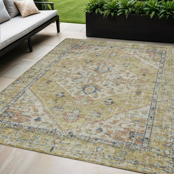 HomeRoots 603798 5 x 8 ft. Wheat Terra Cotta & Black Oriental Washable Indoor & Outdoor Rectangle Area Rug