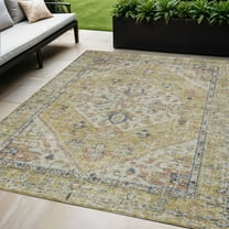 HomeRoots 603798 5 x 8 ft. Wheat Terra Cotta & Black Oriental Washable Indoor & Outdoor Rectangle Area Rug