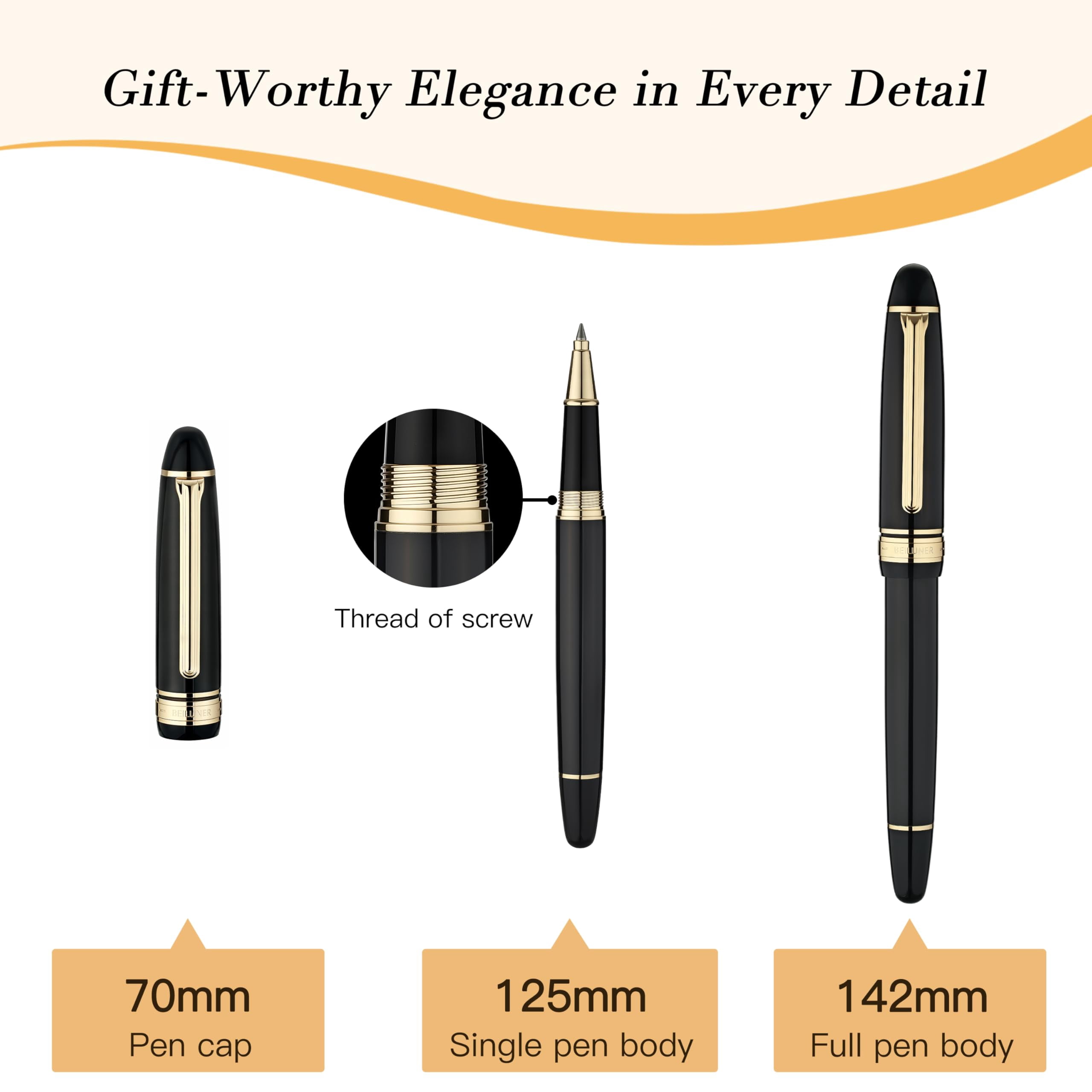 319 Piano Black Lacquer Rollerball - Stunning Luxury Pen With  Heavy Ink Refill Gift Set For Men & Women Professional Executive Office Fancy Classic Pens