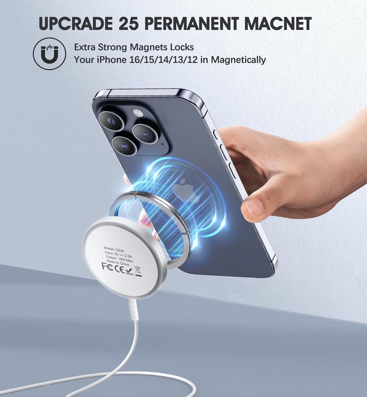 2 Pack Magnetic Wireless Charger 15W Fast Charging Pad Qi2 Certified Mag-Safe Compatible for iPhone 17/16/15/14/13/12 Series AirPods 3/Pro/Pro 2 Strong Magnet Safe Charging with 5ft USB-C Cable